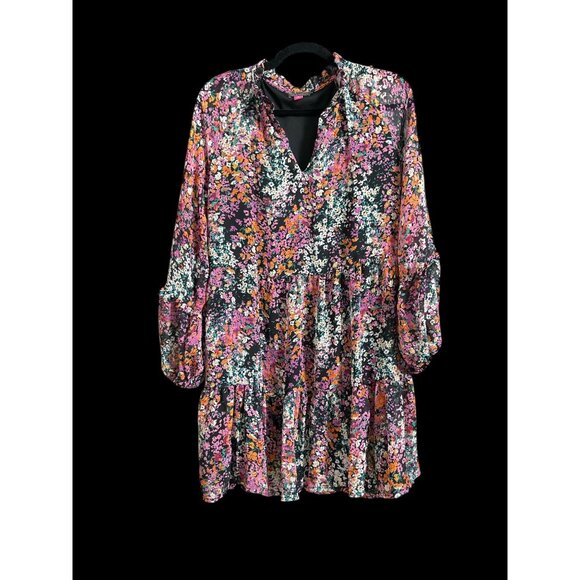 NWT Vince Camuto Women's Lightweight Three Tier Mini Dress Black/Multi, Medium - Picture 1 of 8